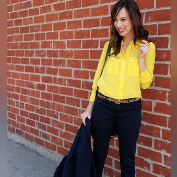 LIZ Claiborne Spring Yellow No Iron 100%  Cotton Shirt Petite 8 - Picture 11 of 13